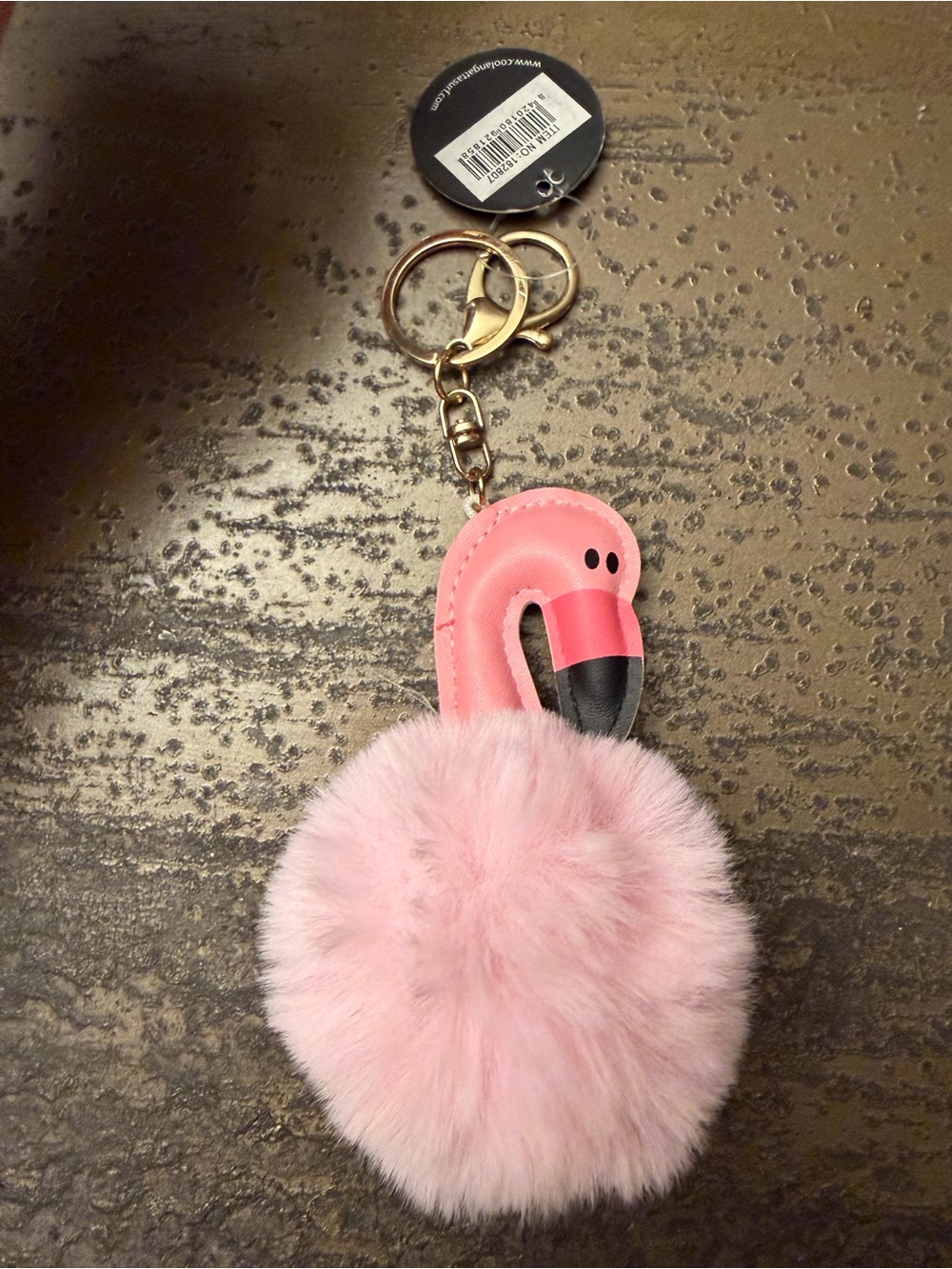 Pink Flamingo Pom Keychain with Gold Hardware